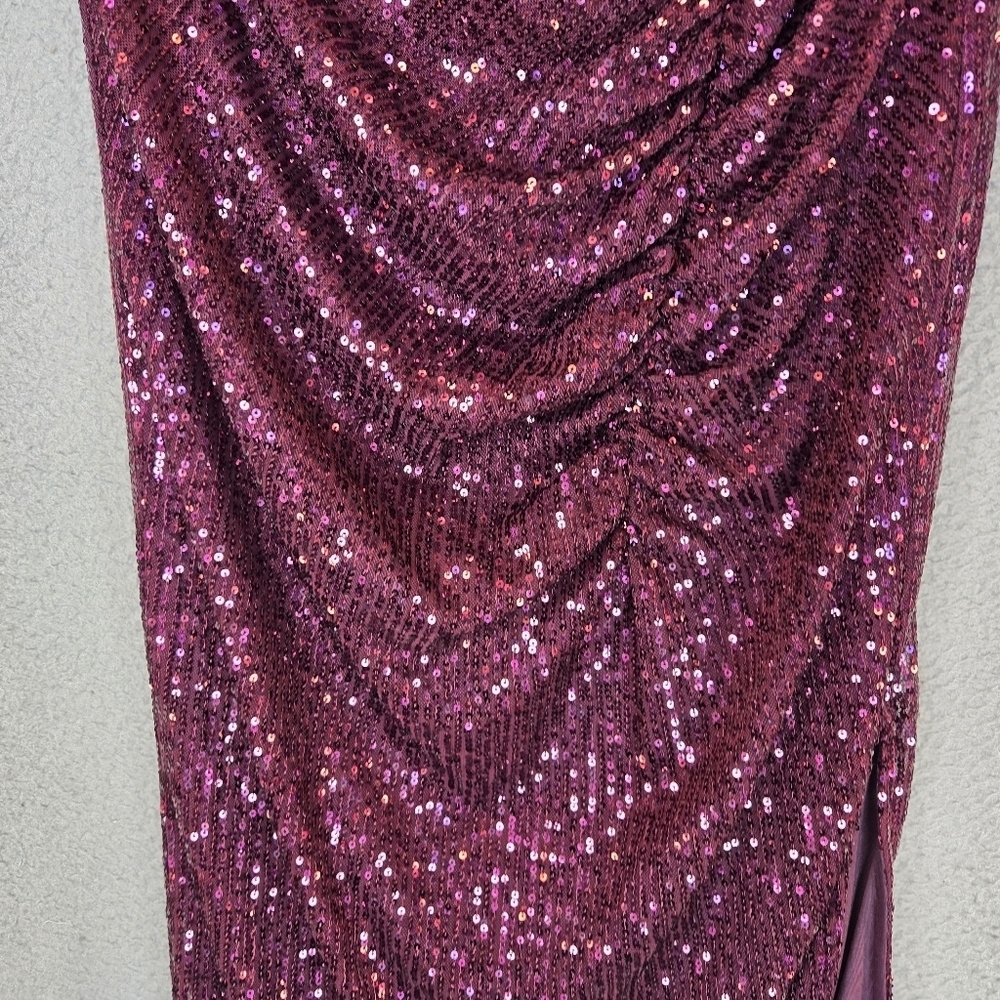 Wildfox Party Midi Maxi Skirt Sz M Purple Sequins Stretch Waist Ruch Front Slit - Picture 3 of 14
